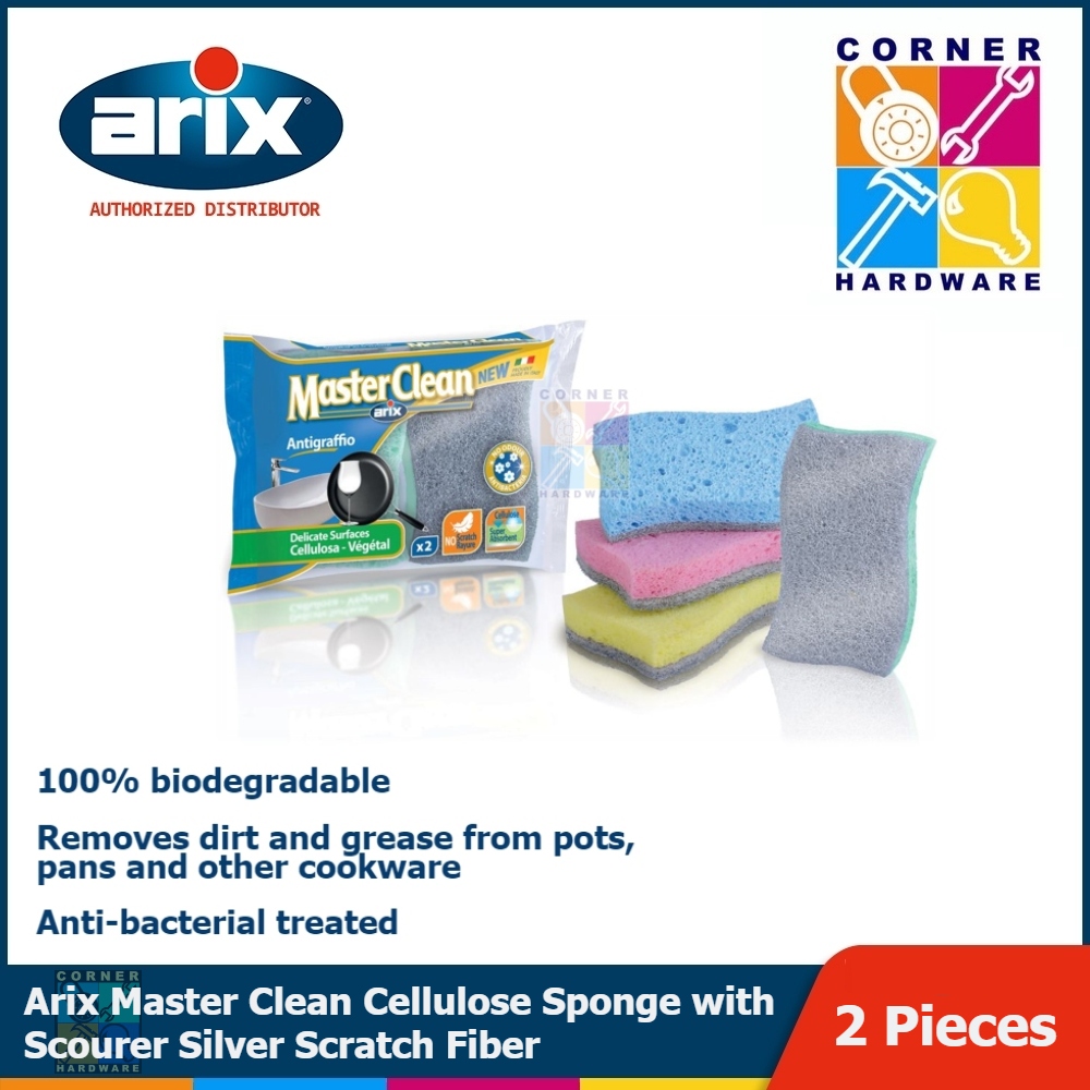 Image of ARIX Master Clean Cellulose Sponge with Scourer Silver Scratch Fiber 2 pcs.