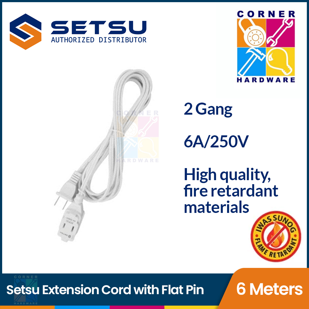 Image of SETSU Extension Cord with Flat Pin 2 Gang 6 Meters