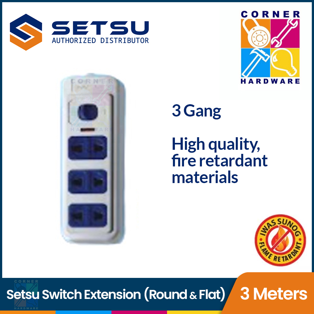 Image of SETSU Extension Cord Round Flat Switch 3 Gang 3 Meters